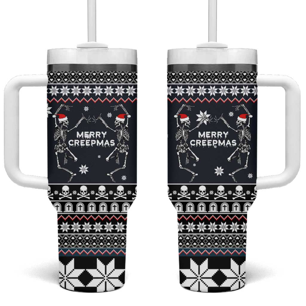 Skeleton Merry Creepmas Christmas Tumbler With Handle Xmas Holiday Patterns - Wonder Print Shop