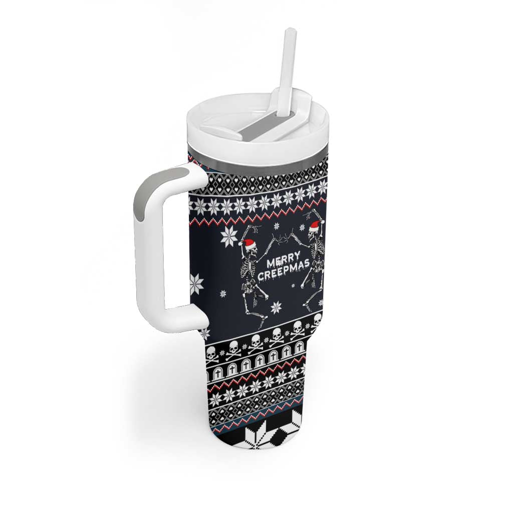 Skeleton Merry Creepmas Christmas Tumbler With Handle Xmas Holiday Patterns - Wonder Print Shop