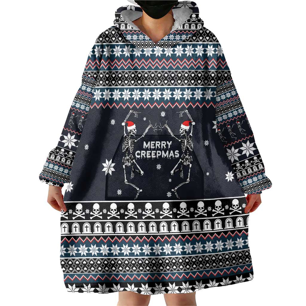 Skeleton Merry Creepmas Christmas Wearable Blanket Hoodie Xmas Holiday Patterns - Wonder Print Shop
