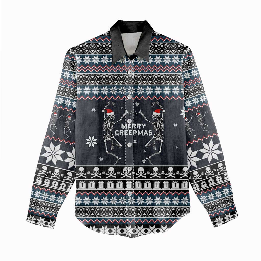 Skeleton Merry Creepmas Christmas Women Casual Shirt Xmas Holiday Patterns - Wonder Print Shop