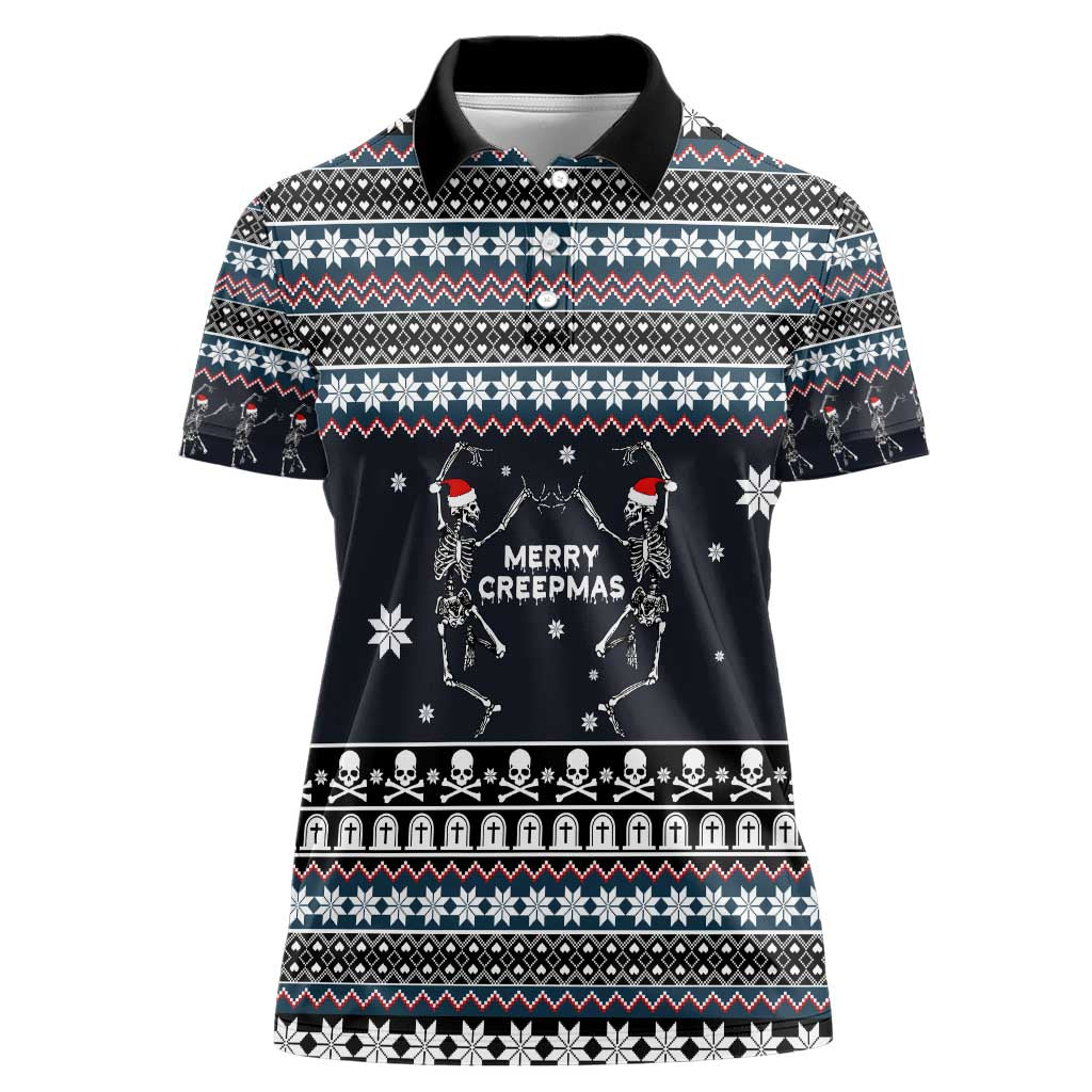 Skeleton Merry Creepmas Christmas Women Polo Shirt Xmas Holiday Patterns - Wonder Print Shop