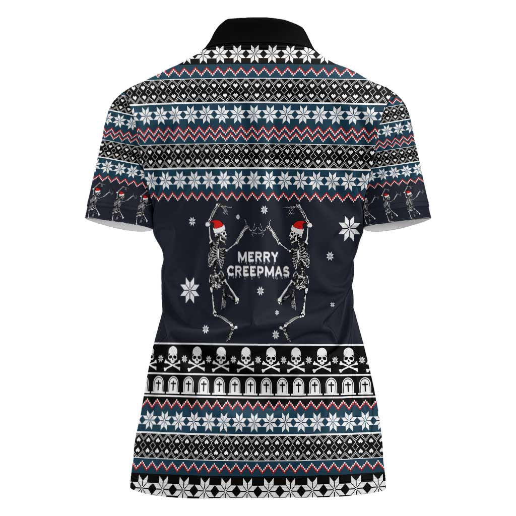 Skeleton Merry Creepmas Christmas Women Polo Shirt Xmas Holiday Patterns - Wonder Print Shop