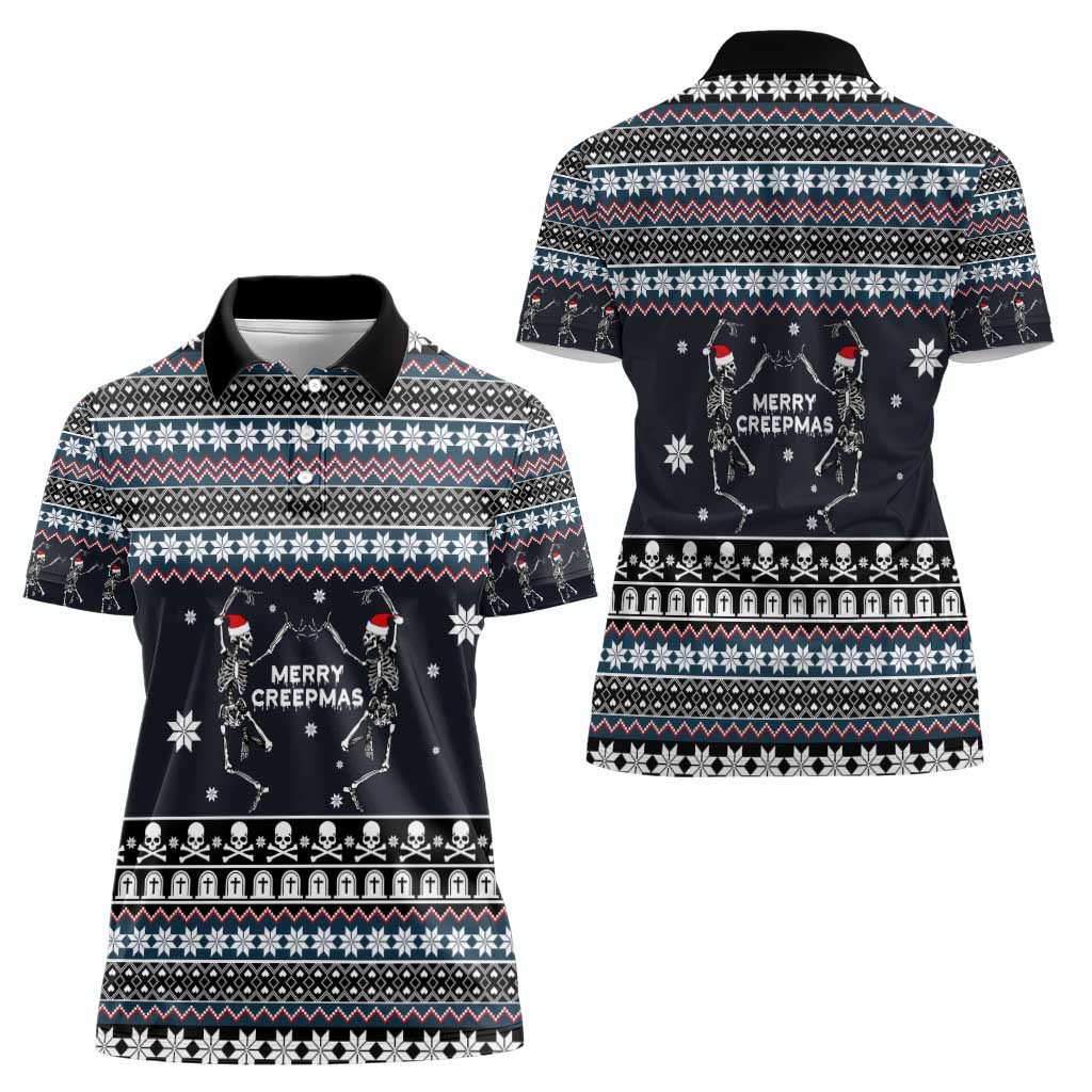 Skeleton Merry Creepmas Christmas Women Polo Shirt Xmas Holiday Patterns - Wonder Print Shop