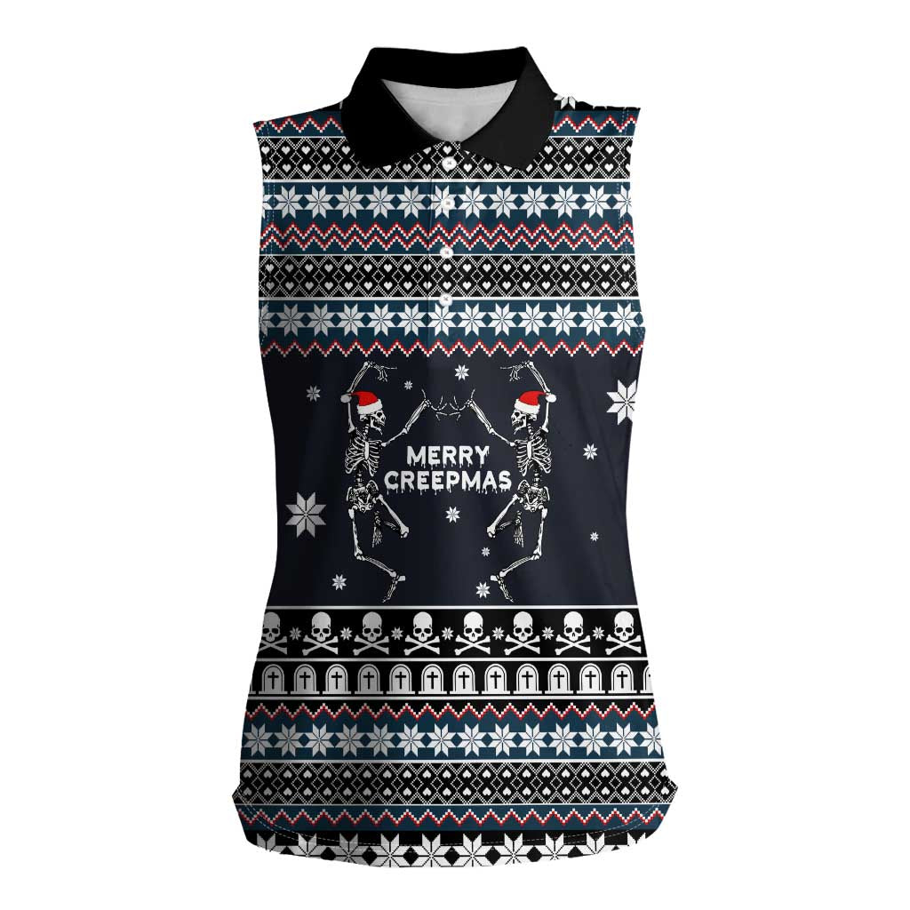 Skeleton Merry Creepmas Christmas Women Sleeveless Polo Shirt Xmas Holiday Patterns - Wonder Print Shop