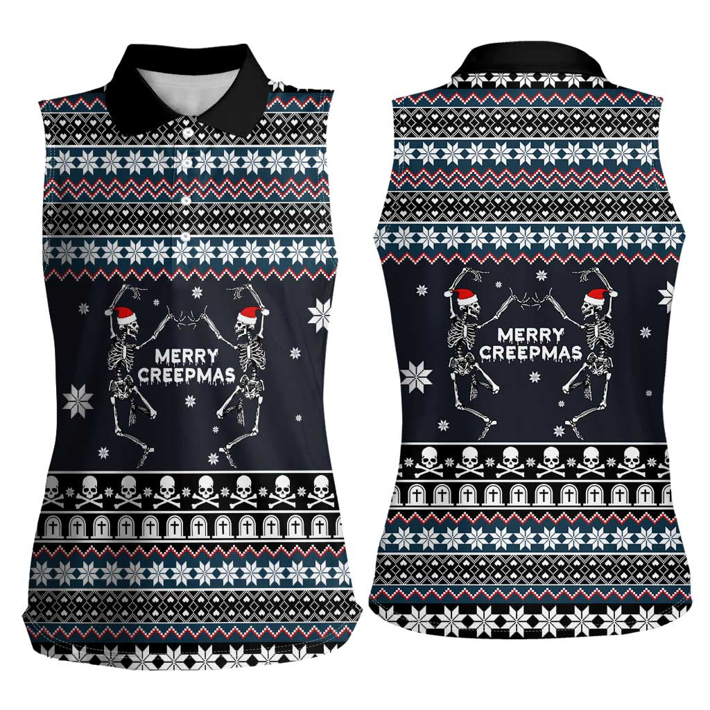 Skeleton Merry Creepmas Christmas Women Sleeveless Polo Shirt Xmas Holiday Patterns - Wonder Print Shop