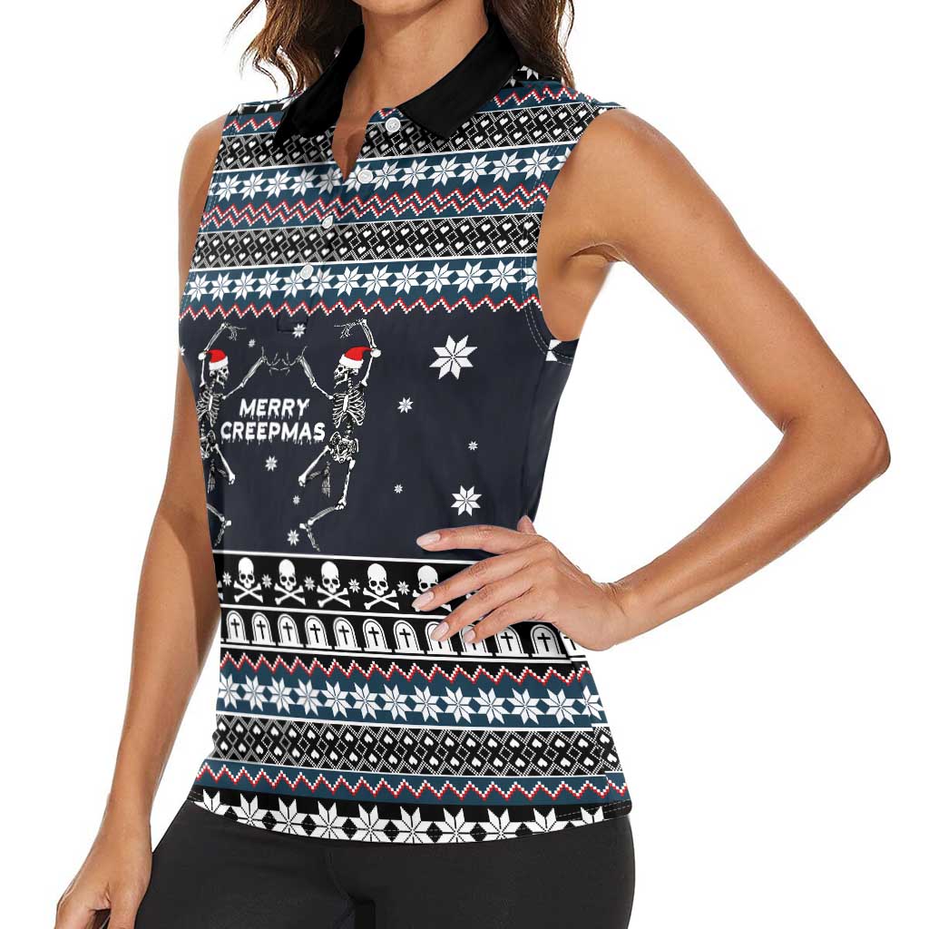 Skeleton Merry Creepmas Christmas Women Sleeveless Polo Shirt Xmas Holiday Patterns - Wonder Print Shop