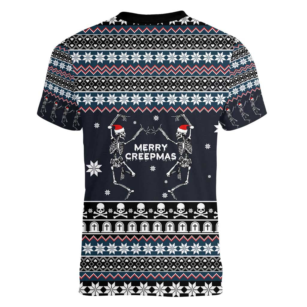 Skeleton Merry Creepmas Christmas Women V-Neck T-Shirt Xmas Holiday Patterns - Wonder Print Shop