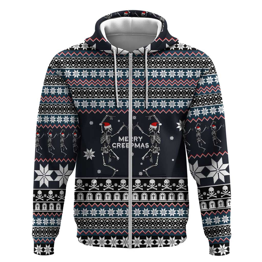 Skeleton Merry Creepmas Christmas Zip Hoodie Xmas Holiday Patterns - Wonder Print Shop