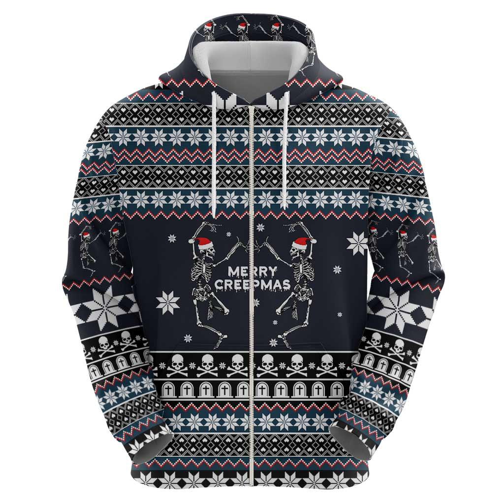 Skeleton Merry Creepmas Christmas Zip Hoodie Xmas Holiday Patterns - Wonder Print Shop