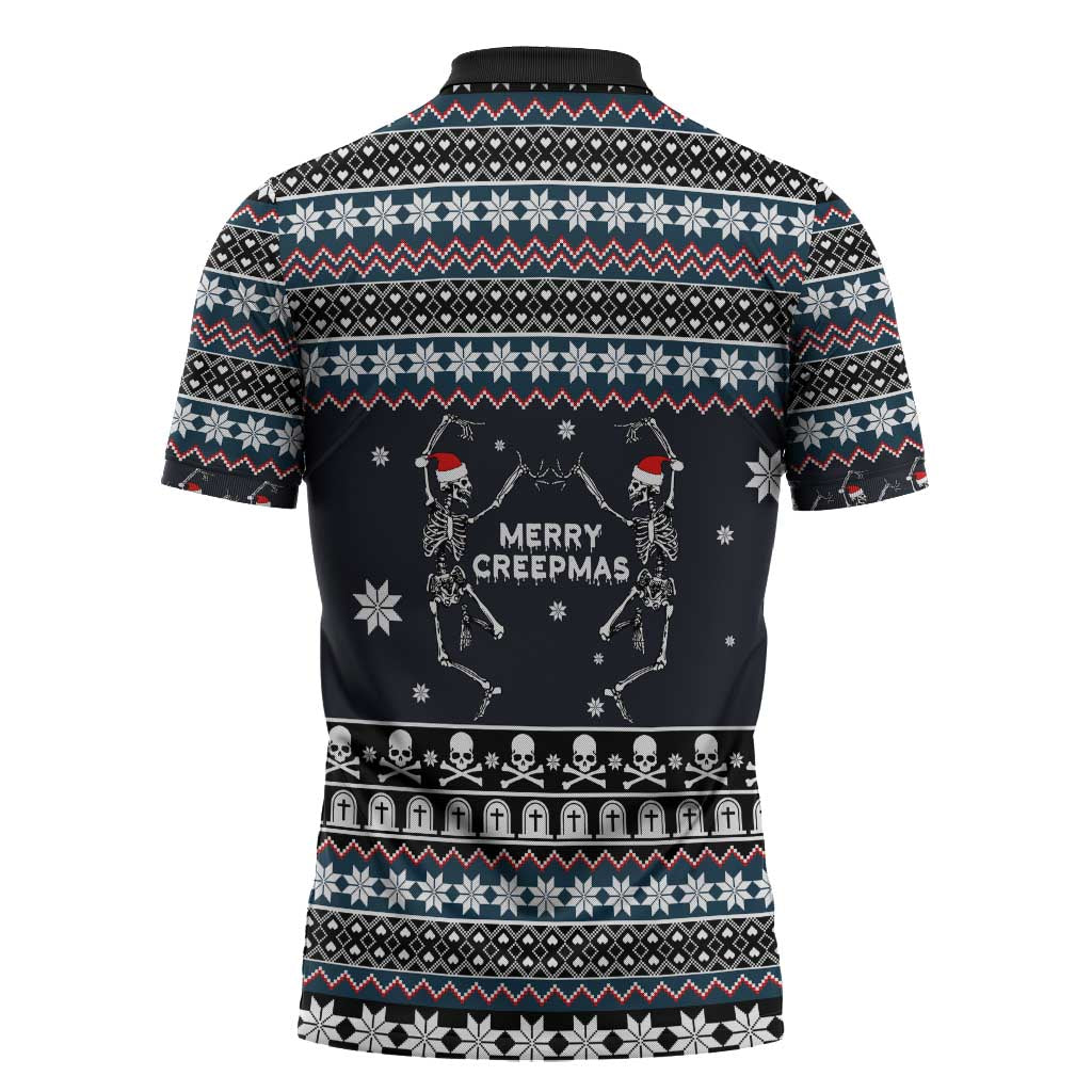 Skeleton Merry Creepmas Christmas Zipper Polo Shirt Xmas Holiday Patterns - Wonder Print Shop