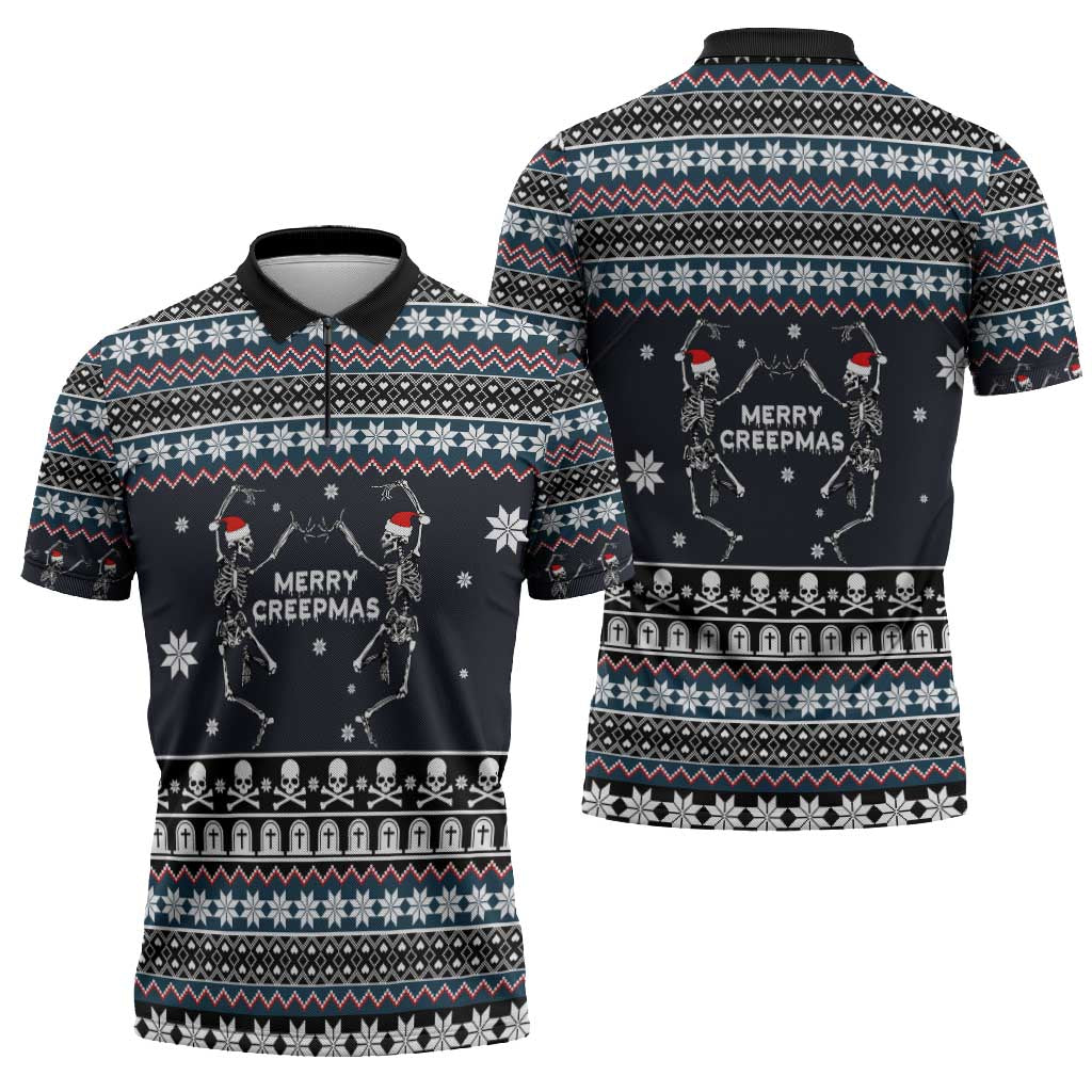 Skeleton Merry Creepmas Christmas Zipper Polo Shirt Xmas Holiday Patterns - Wonder Print Shop