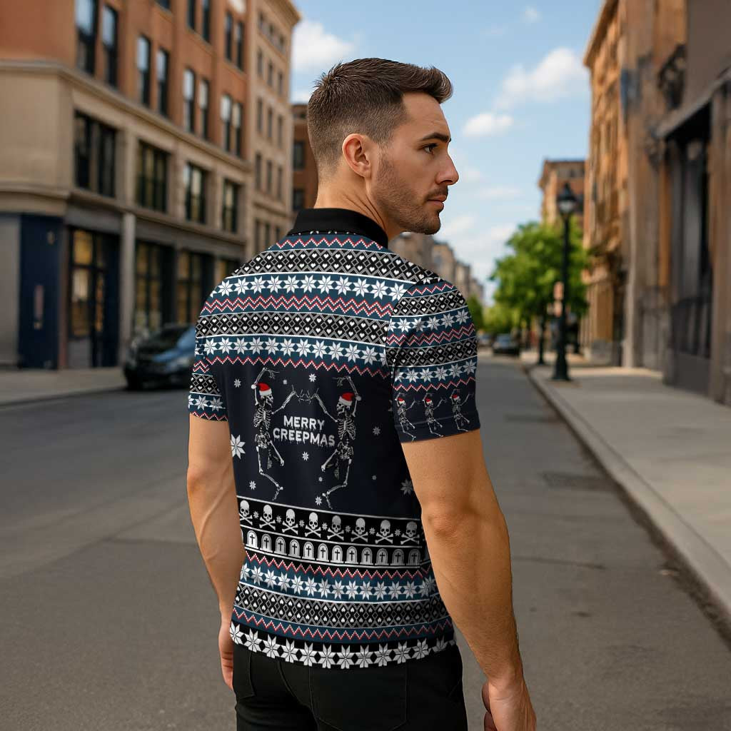 Skeleton Merry Creepmas Christmas Zipper Polo Shirt Xmas Holiday Patterns - Wonder Print Shop