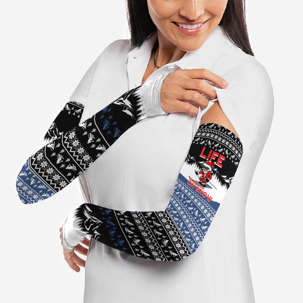 Skiing Life Is Better On Snow Christmas Arm Sleeves Xmas Holiday Patterns - Wonder Print Shop