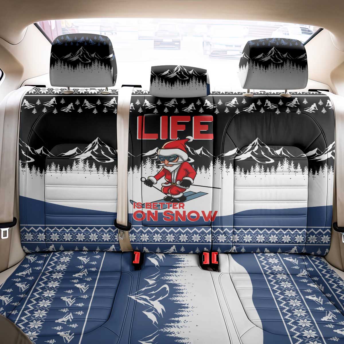 Skiing Life Is Better On Snow Christmas Back Car Seat Cover Xmas Holiday Patterns - Wonder Print Shop