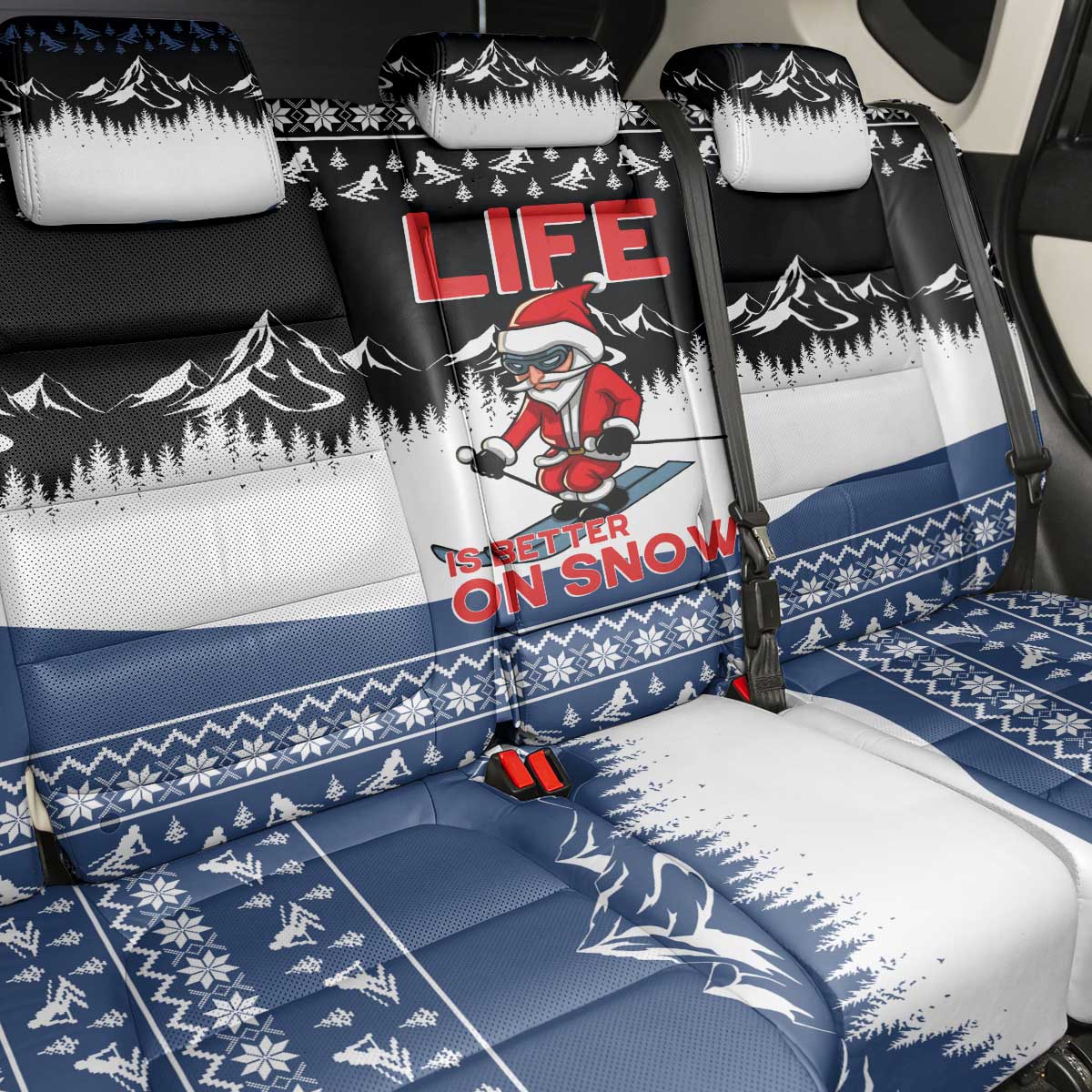 Skiing Life Is Better On Snow Christmas Back Car Seat Cover Xmas Holiday Patterns - Wonder Print Shop