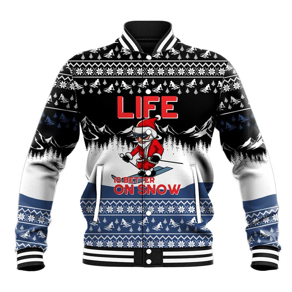 Skiing Life Is Better On Snow Christmas Baseball Jacket Xmas Holiday Patterns - Wonder Print Shop