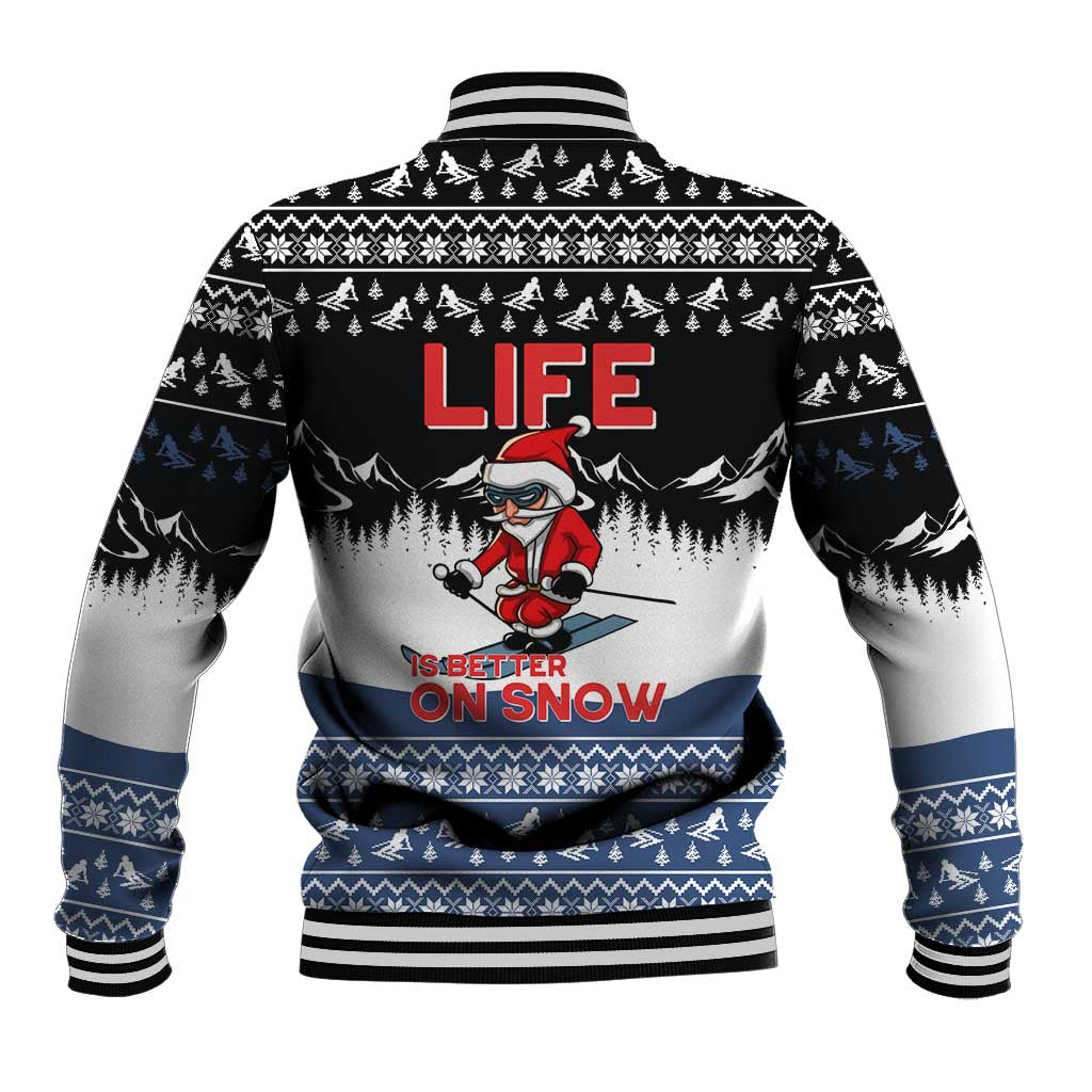 Skiing Life Is Better On Snow Christmas Baseball Jacket Xmas Holiday Patterns - Wonder Print Shop