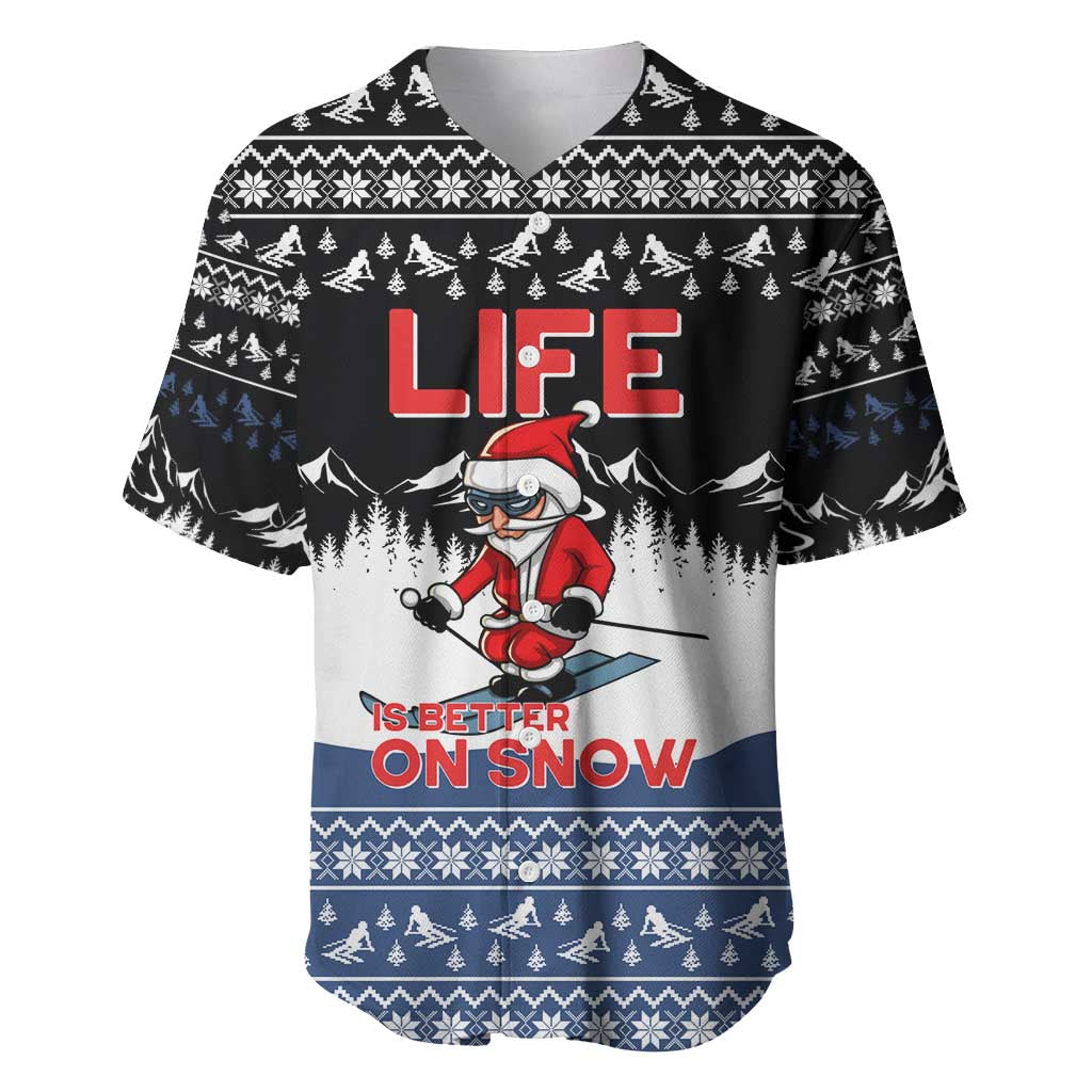 Skiing Life Is Better On Snow Christmas Baseball Jersey Xmas Holiday Patterns - Wonder Print Shop