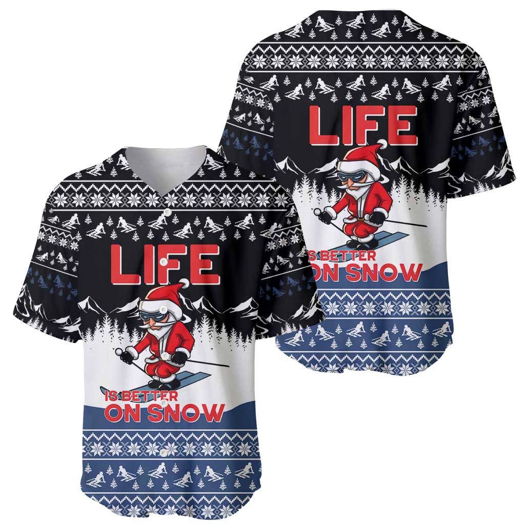 Skiing Life Is Better On Snow Christmas Baseball Jersey Xmas Holiday Patterns - Wonder Print Shop