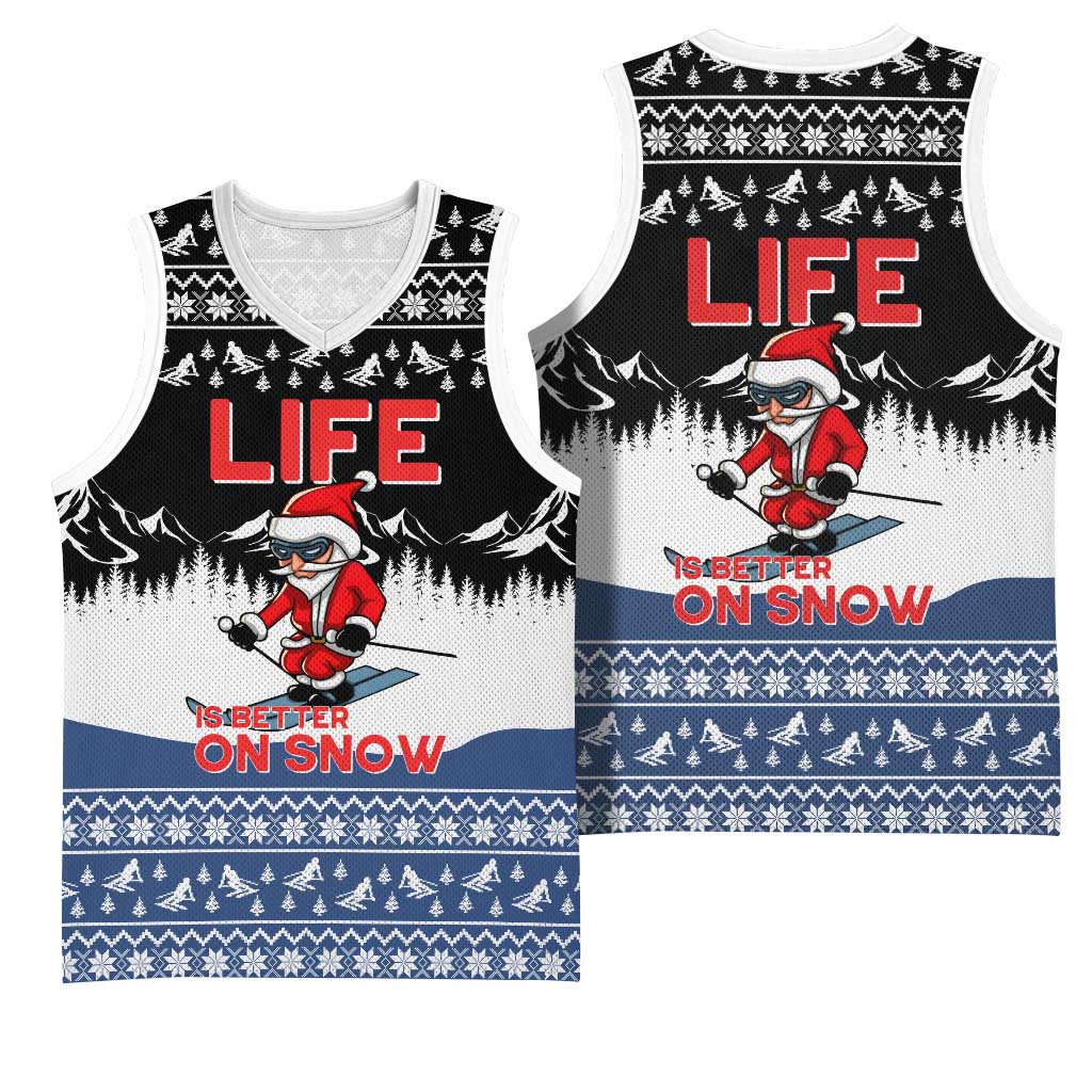 Skiing Life Is Better On Snow Christmas Basketball Jersey Xmas Holiday Patterns - Wonder Print Shop