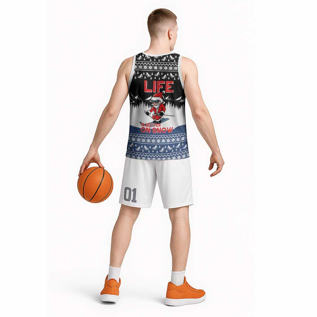 Skiing Life Is Better On Snow Christmas Basketball Jersey Xmas Holiday Patterns - Wonder Print Shop