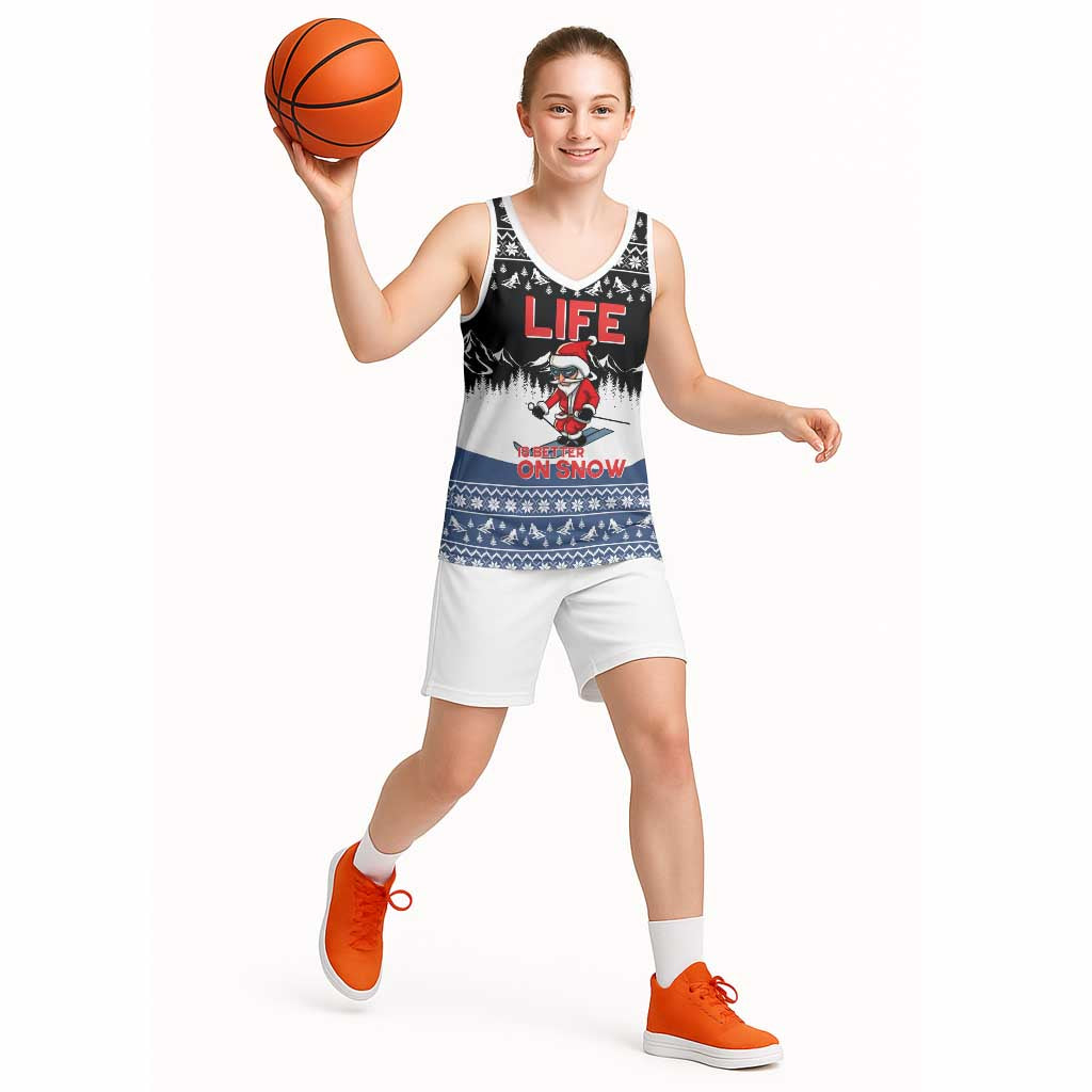 Skiing Life Is Better On Snow Christmas Basketball Jersey Xmas Holiday Patterns - Wonder Print Shop