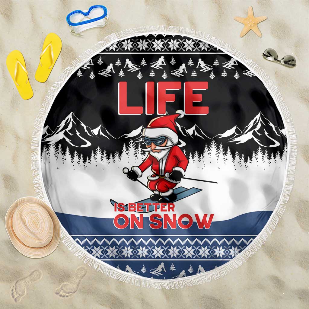 Skiing Life Is Better On Snow Christmas Beach Blanket Xmas Holiday Patterns - Wonder Print Shop