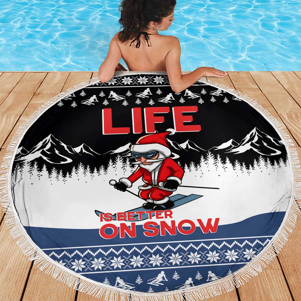 Skiing Life Is Better On Snow Christmas Beach Blanket Xmas Holiday Patterns - Wonder Print Shop