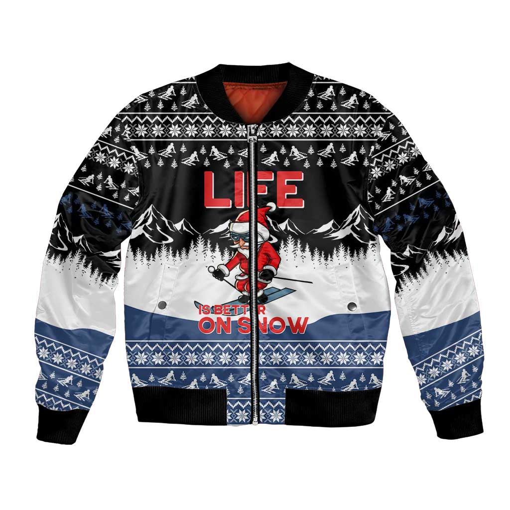 Skiing Life Is Better On Snow Christmas Bomber Jacket Xmas Holiday Patterns - Wonder Print Shop