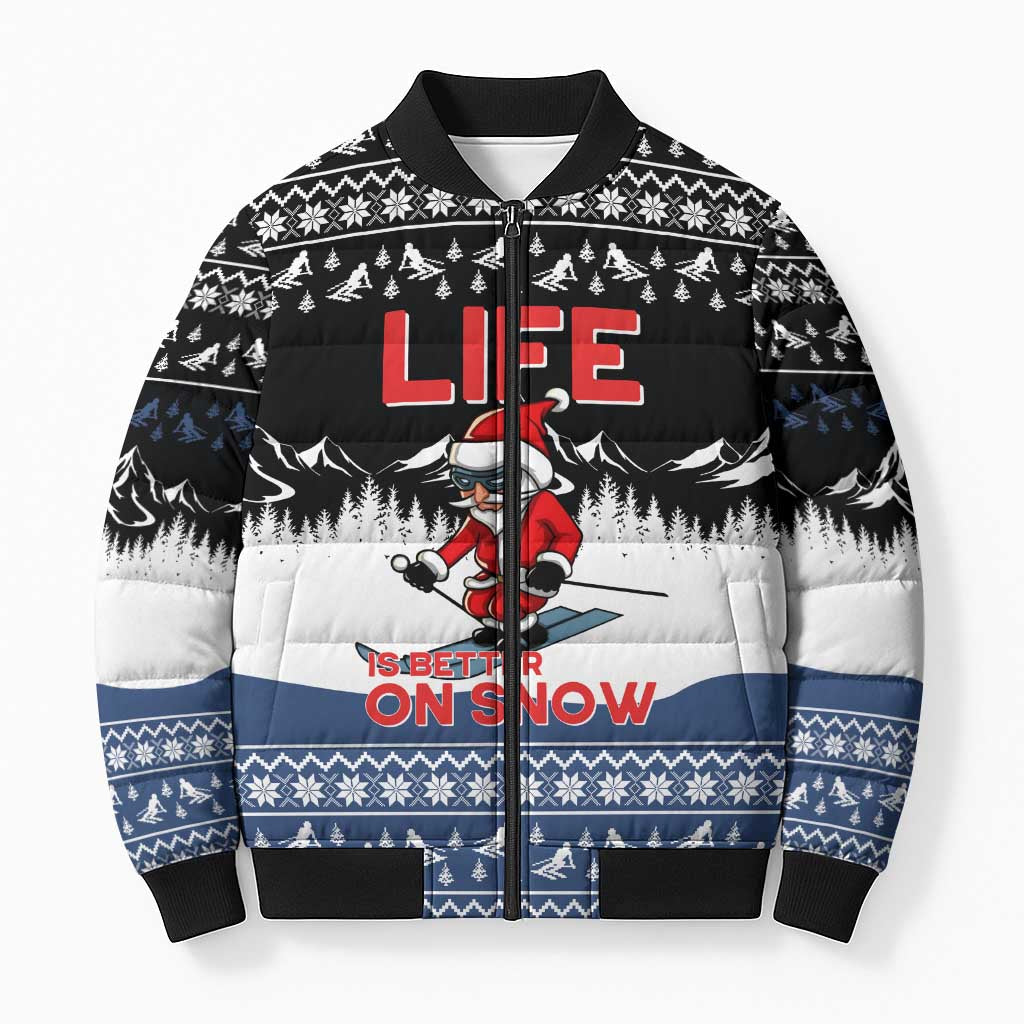 Skiing Life Is Better On Snow Christmas Bomber Puffer Jacket Xmas Holiday Patterns - Wonder Print Shop
