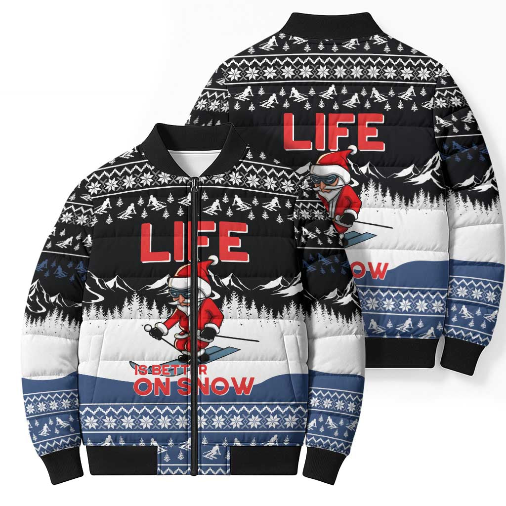 Skiing Life Is Better On Snow Christmas Bomber Puffer Jacket Xmas Holiday Patterns - Wonder Print Shop