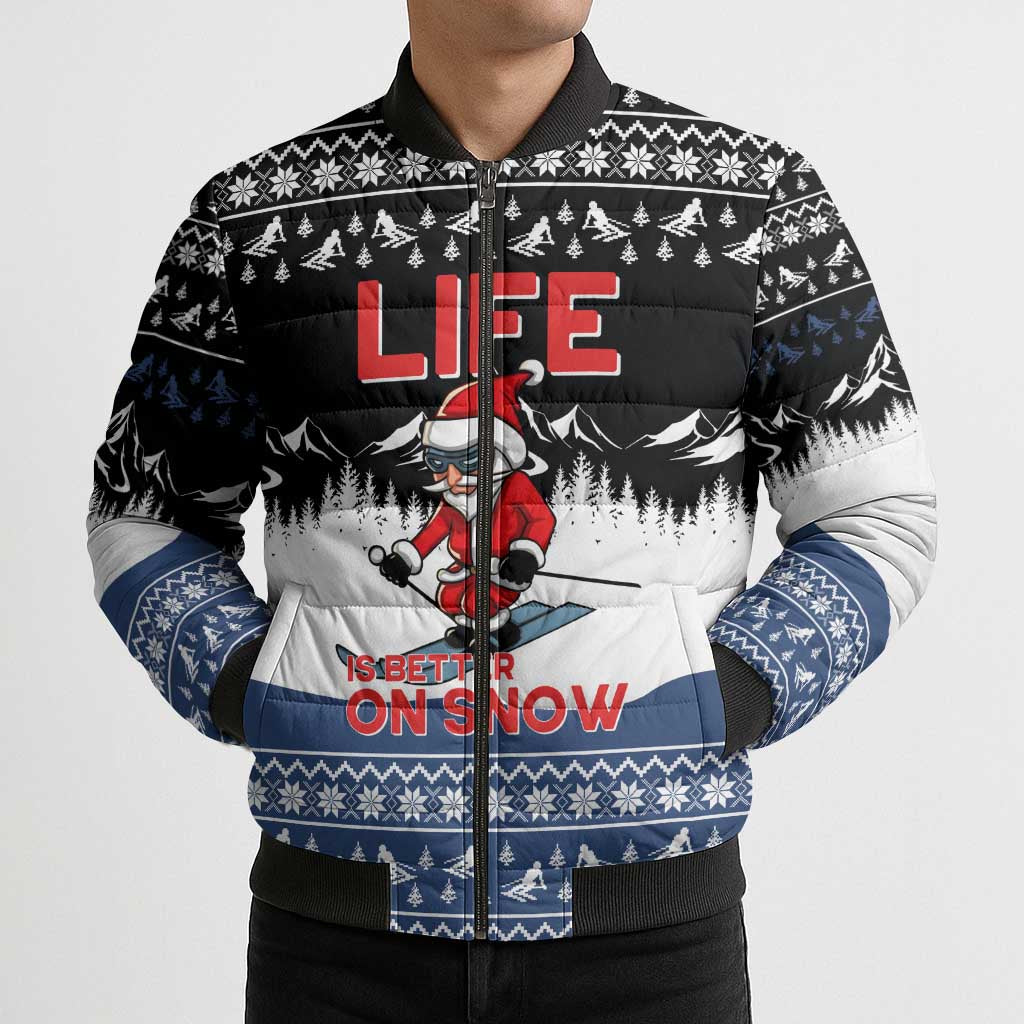 Skiing Life Is Better On Snow Christmas Bomber Puffer Jacket Xmas Holiday Patterns - Wonder Print Shop