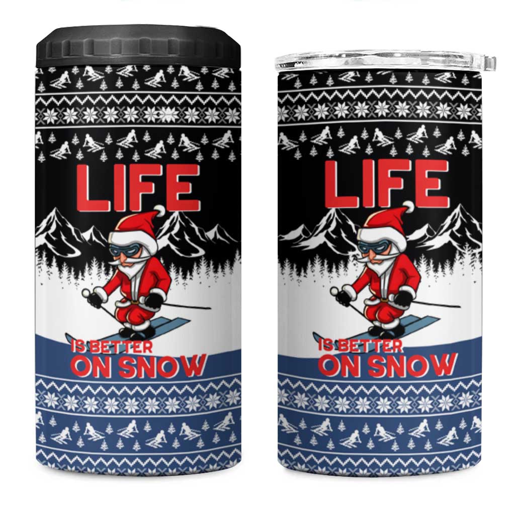Skiing Life Is Better On Snow Christmas 4 in 1 Can Cooler Tumbler Xmas Holiday Patterns - Wonder Print Shop