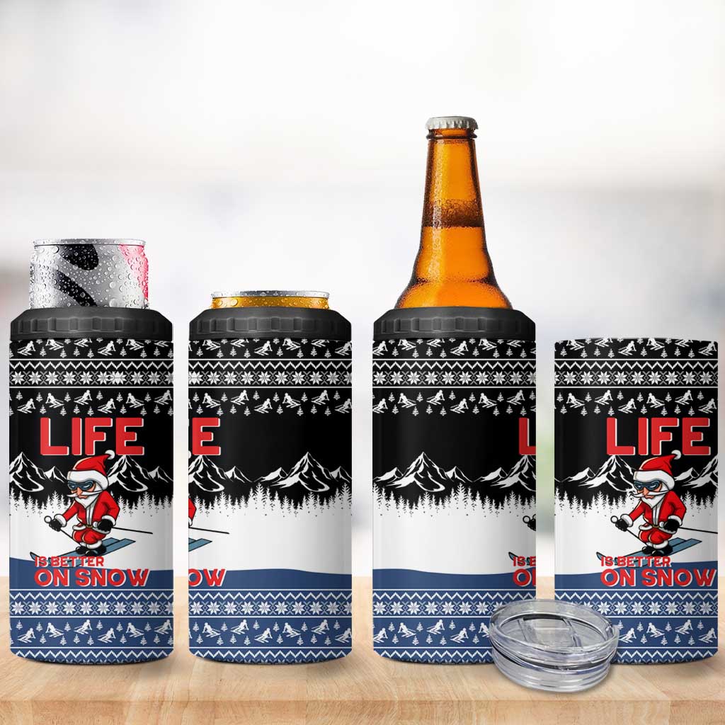 Skiing Life Is Better On Snow Christmas 4 in 1 Can Cooler Tumbler Xmas Holiday Patterns - Wonder Print Shop