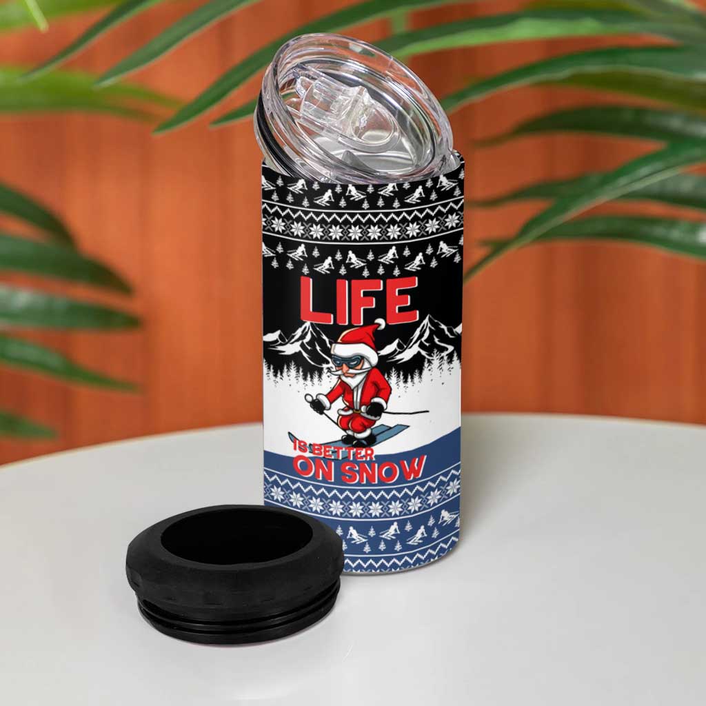 Skiing Life Is Better On Snow Christmas 4 in 1 Can Cooler Tumbler Xmas Holiday Patterns - Wonder Print Shop