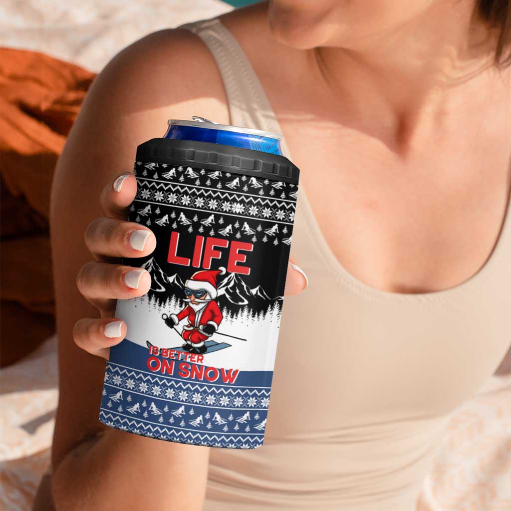 Skiing Life Is Better On Snow Christmas 4 in 1 Can Cooler Tumbler Xmas Holiday Patterns - Wonder Print Shop