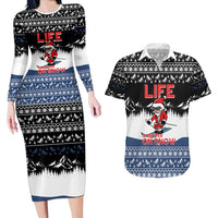 Skiing Life Is Better On Snow Christmas Couples Matching Long Sleeve Bodycon Dress and Hawaiian Shirt Xmas Holiday Patterns - Wonder Print Shop