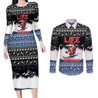 Skiing Life Is Better On Snow Christmas Couples Matching Long Sleeve Bodycon Dress and Long Sleeve Button Shirt Xmas Holiday Patterns - Wonder Print Shop