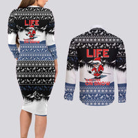 Skiing Life Is Better On Snow Christmas Couples Matching Long Sleeve Bodycon Dress and Long Sleeve Button Shirt Xmas Holiday Patterns - Wonder Print Shop