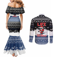 Skiing Life Is Better On Snow Christmas Couples Matching Mermaid Dress and Long Sleeve Button Shirt Xmas Holiday Patterns - Wonder Print Shop