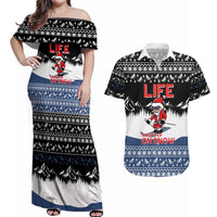 Skiing Life Is Better On Snow Christmas Couples Matching Off Shoulder Maxi Dress and Hawaiian Shirt Xmas Holiday Patterns - Wonder Print Shop