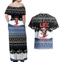 Skiing Life Is Better On Snow Christmas Couples Matching Off Shoulder Maxi Dress and Hawaiian Shirt Xmas Holiday Patterns - Wonder Print Shop