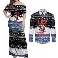 Skiing Life Is Better On Snow Christmas Couples Matching Off Shoulder Maxi Dress and Long Sleeve Button Shirt Xmas Holiday Patterns - Wonder Print Shop