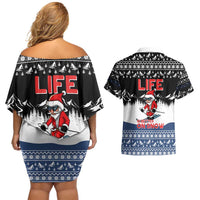 Skiing Life Is Better On Snow Christmas Couples Matching Off Shoulder Short Dress and Hawaiian Shirt Xmas Holiday Patterns - Wonder Print Shop