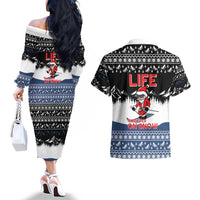 Skiing Life Is Better On Snow Christmas Couples Matching Off The Shoulder Long Sleeve Dress and Hawaiian Shirt Xmas Holiday Patterns - Wonder Print Shop