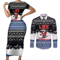 Skiing Life Is Better On Snow Christmas Couples Matching Short Sleeve Bodycon Dress and Long Sleeve Button Shirt Xmas Holiday Patterns - Wonder Print Shop