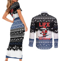 Skiing Life Is Better On Snow Christmas Couples Matching Short Sleeve Bodycon Dress and Long Sleeve Button Shirt Xmas Holiday Patterns - Wonder Print Shop