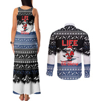 Skiing Life Is Better On Snow Christmas Couples Matching Tank Maxi Dress and Long Sleeve Button Shirt Xmas Holiday Patterns - Wonder Print Shop