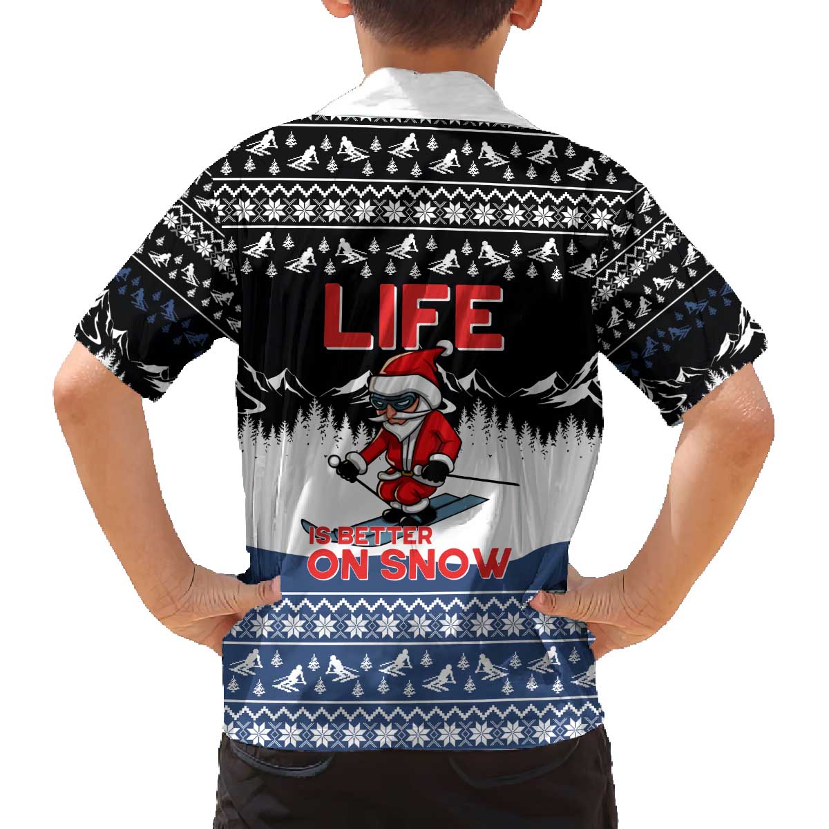 Skiing Life Is Better On Snow Christmas Family Matching Off The Shoulder Long Sleeve Dress and Hawaiian Shirt Xmas Holiday Patterns - Wonder Print Shop