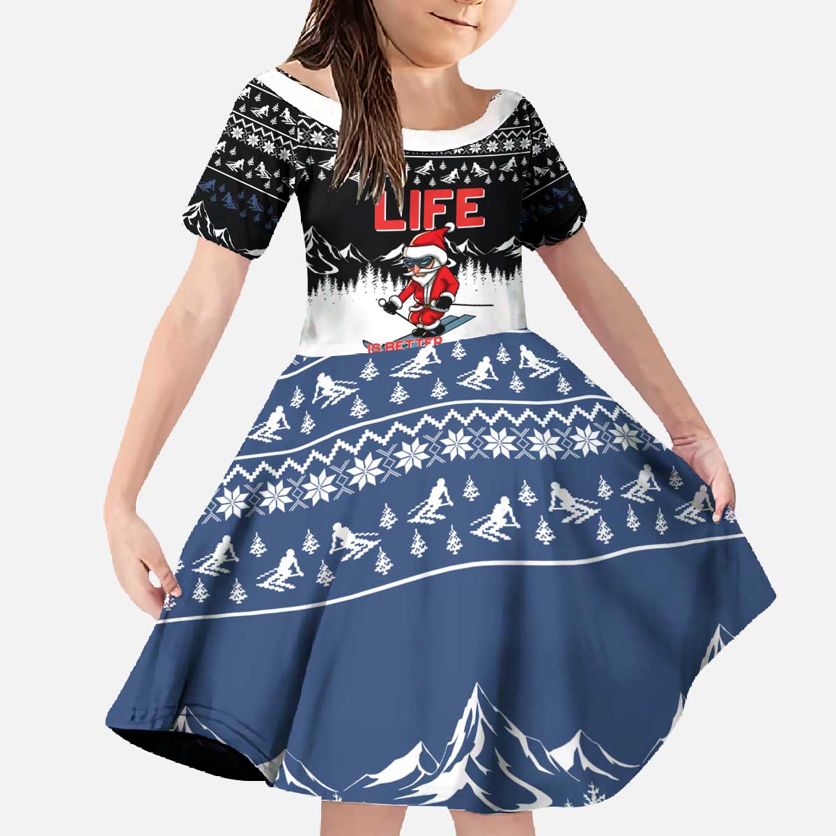 Skiing Life Is Better On Snow Christmas Family Matching Off The Shoulder Long Sleeve Dress and Hawaiian Shirt Xmas Holiday Patterns - Wonder Print Shop